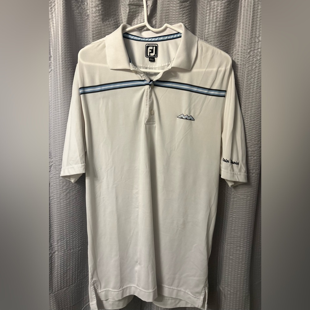 FootJoy Men's White Polo with Blue Stripes